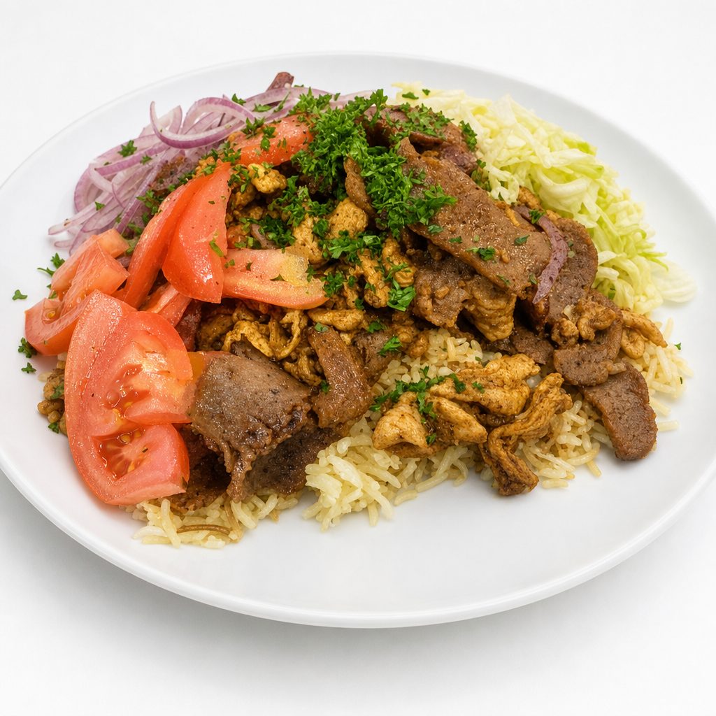 Lamb and Beef or Chicken over Rice.