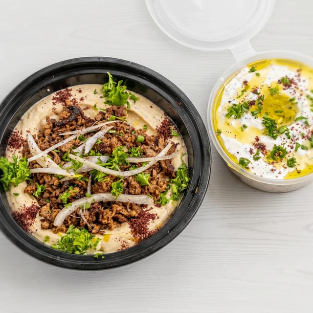 Lamb & Beef or Chicken, Hummus with Pita.